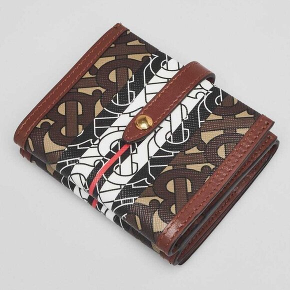 Burberry Brown/Black Monogram Coated Canvas TB Compact Wallet - Picture 2 of 9
